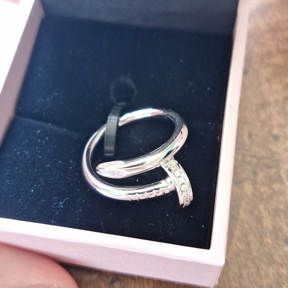White Gold Nail ring wrap around encrusted minimalist